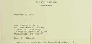 Sir Edmund Hillary Signs Print For President Clinton